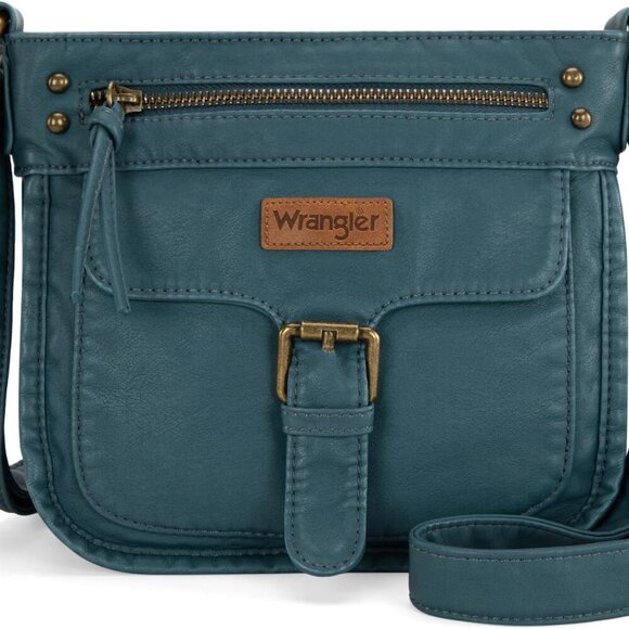 Wrangler Crossbody Bag for Women Small Soft Washed Leather Multi Pocket Shoulder - Picture 1 of 6